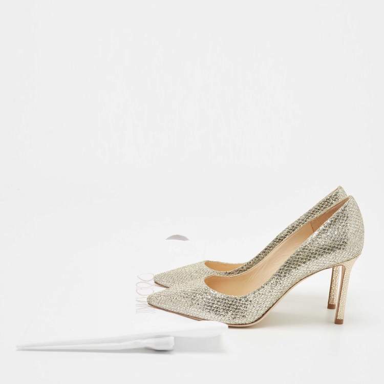 Pre Owned Jimmy Choo Silver Glitter Romy Pointed Toe Pumps Size 36.5