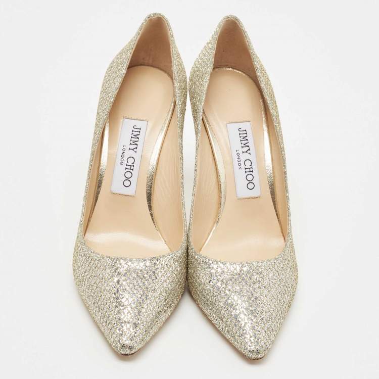 Pre Owned Jimmy Choo Silver Glitter Romy Pointed Toe Pumps Size 36.5
