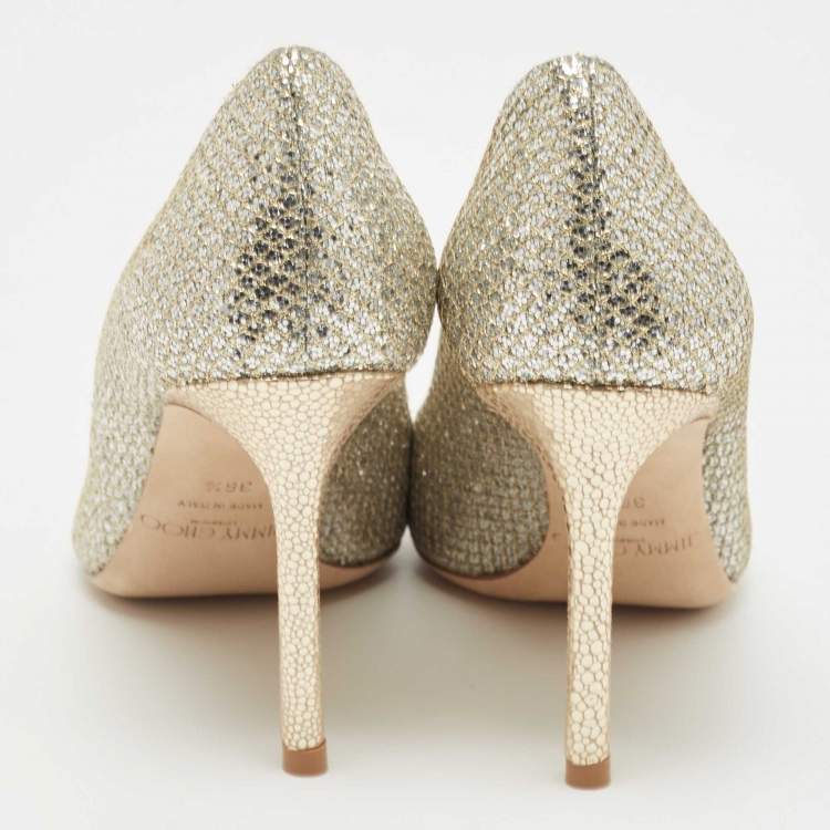 Pre Owned Jimmy Choo Silver Glitter Romy Pointed Toe Pumps Size 36.5