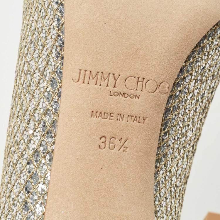 Pre Owned Jimmy Choo Silver Glitter Romy Pointed Toe Pumps Size 36.5