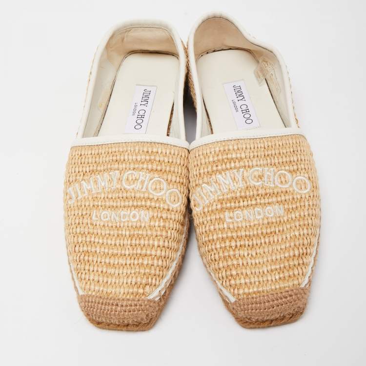 Pre Owned Jimmy Choo Beige Raffia Brie Espadrille Flats Size 38.5