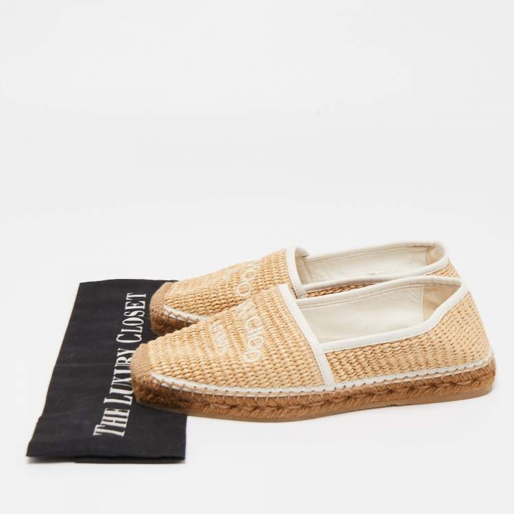 Pre Owned Jimmy Choo Beige Raffia Brie Espadrille Flats Size 38.5