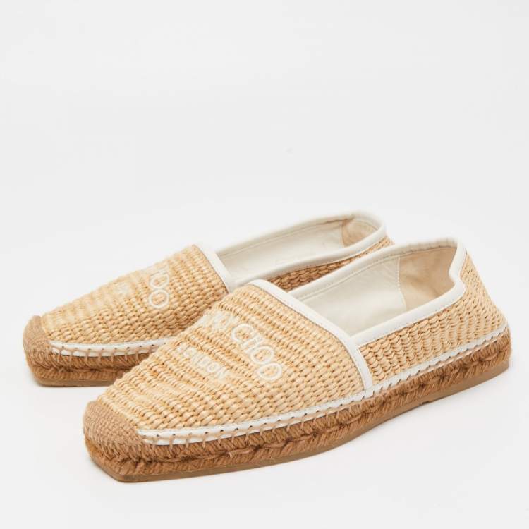 Pre Owned Jimmy Choo Beige Raffia Brie Espadrille Flats Size 38.5