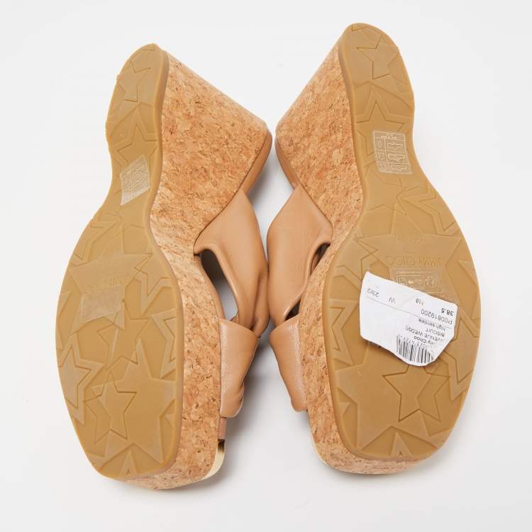 Pre Owned Jimmy Choo Brown Knotted Leather Avenue Wedge Sandals Size 38.5