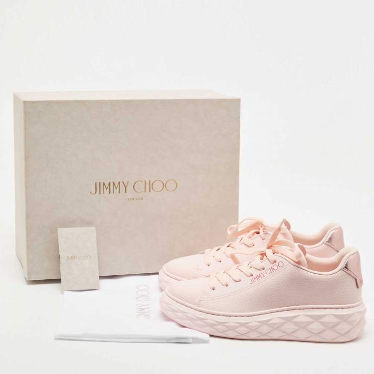 Pre Owned Jimmy Choo Pink Fabric Diamond Low Top Sneakers Size 37
