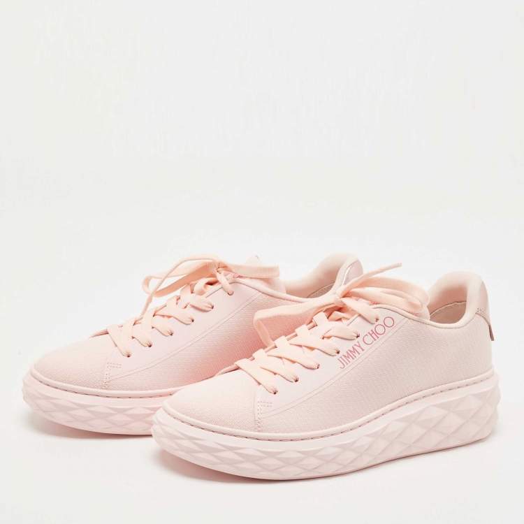 Pre Owned Jimmy Choo Pink Fabric Diamond Low Top Sneakers Size 37