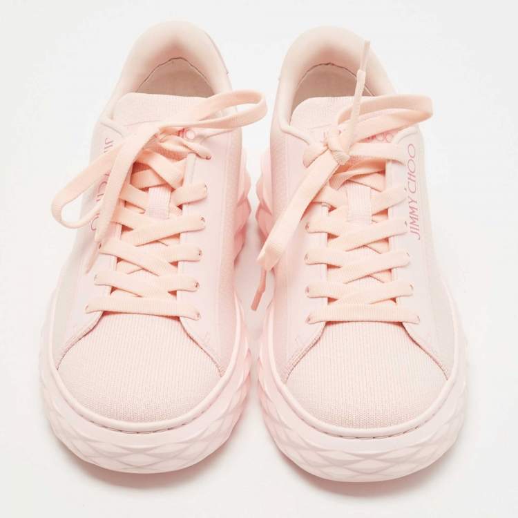 Pre Owned Jimmy Choo Pink Fabric Diamond Low Top Sneakers Size 37