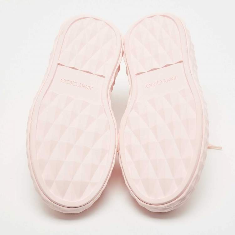 Pre Owned Jimmy Choo Pink Fabric Diamond Low Top Sneakers Size 37
