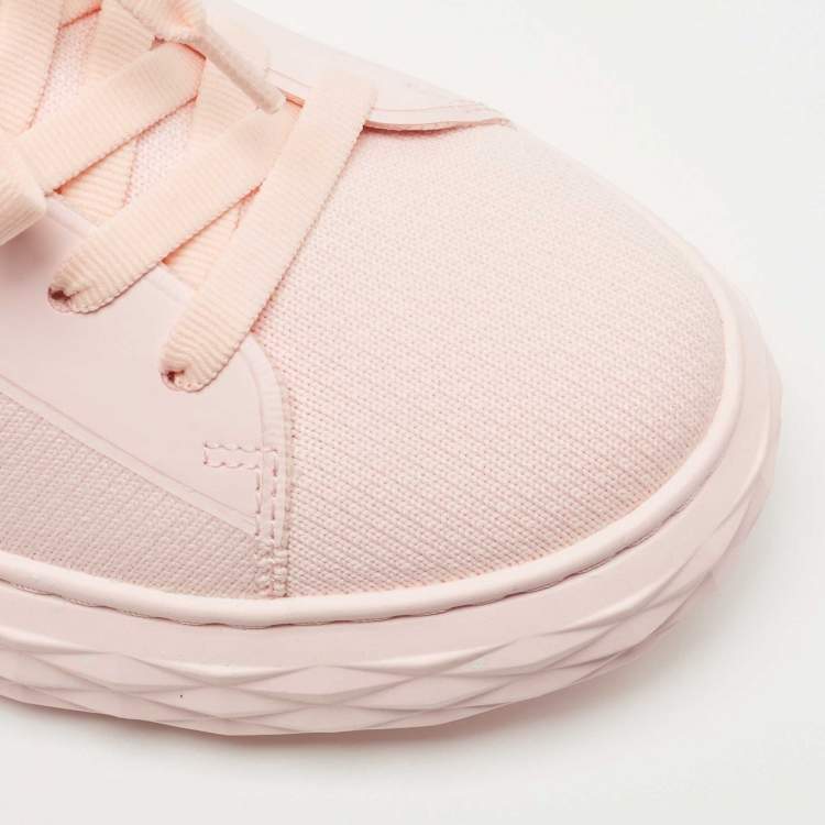 Pre Owned Jimmy Choo Pink Fabric Diamond Low Top Sneakers Size 37