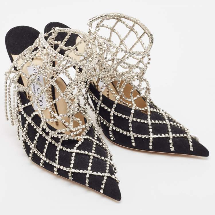 مملوكة مسبقًا Jimmy Choo Black Suede Crystal Embellished Scotty Pumps Size 39