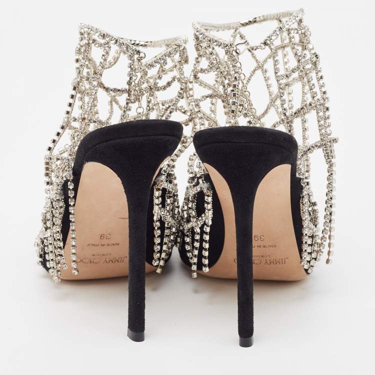 مملوكة مسبقًا Jimmy Choo Black Suede Crystal Embellished Scotty Pumps Size 39
