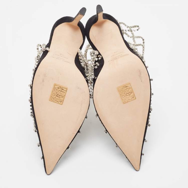 مملوكة مسبقًا Jimmy Choo Black Suede Crystal Embellished Scotty Pumps Size 39