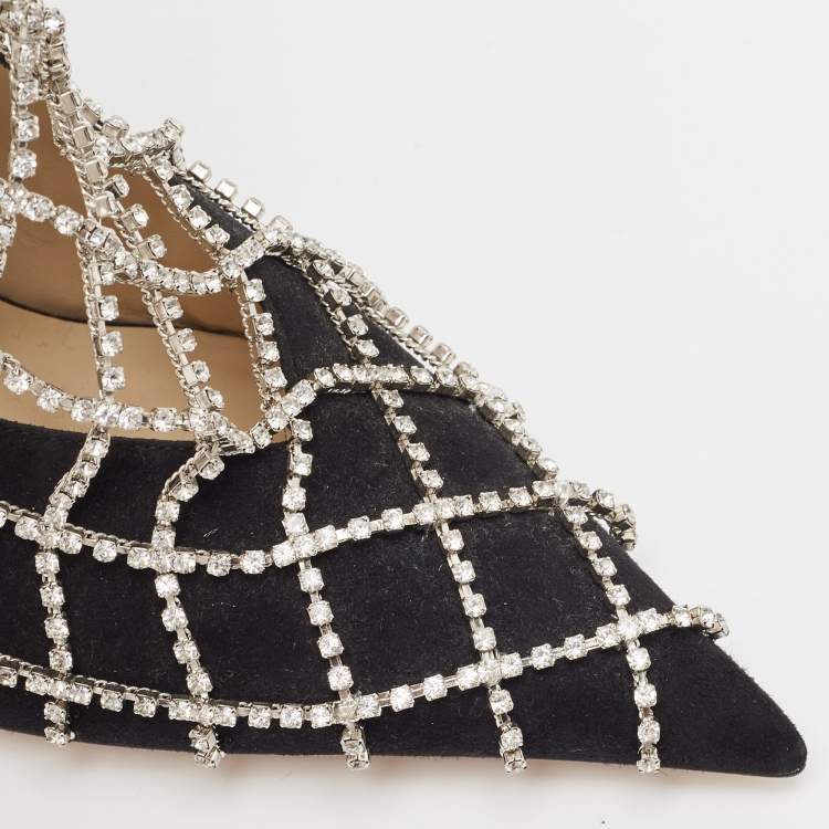 مملوكة مسبقًا Jimmy Choo Black Suede Crystal Embellished Scotty Pumps Size 39