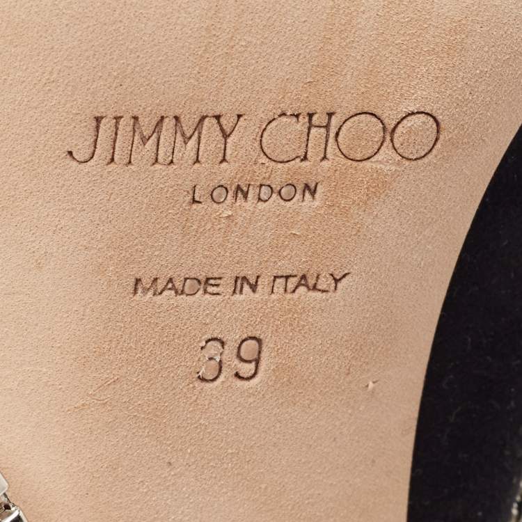 مملوكة مسبقًا Jimmy Choo Black Suede Crystal Embellished Scotty Pumps Size 39