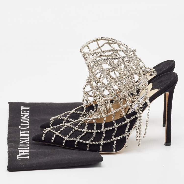 مملوكة مسبقًا Jimmy Choo Black Suede Crystal Embellished Scotty Pumps Size 39