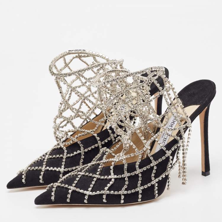 مملوكة مسبقًا Jimmy Choo Black Suede Crystal Embellished Scotty Pumps Size 39