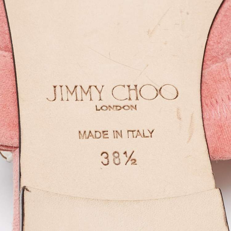 Pre Owned Jimmy Choo Pink Suede Crystal Embellishments Mary Jane Flat Mules Size 38.5