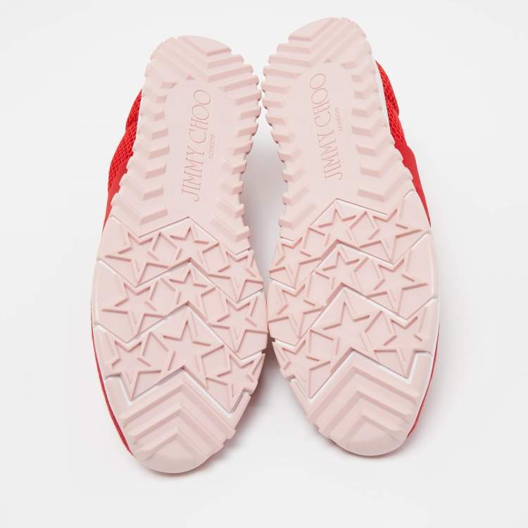 Pre Owned Jimmy Choo Red Suede and Mesh Oakland Sneakers Size 40