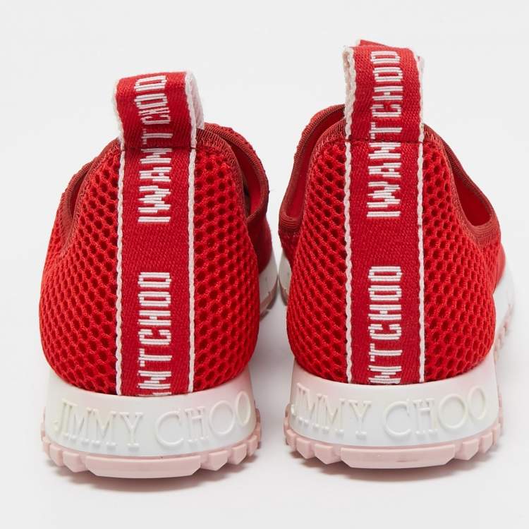 Pre Owned Jimmy Choo Red Suede and Mesh Oakland Sneakers Size 40