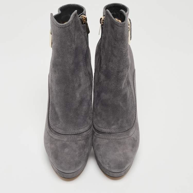 Pre Owned Jimmy Choo Grey Suede Britney Ankle Boots Size 39.5
