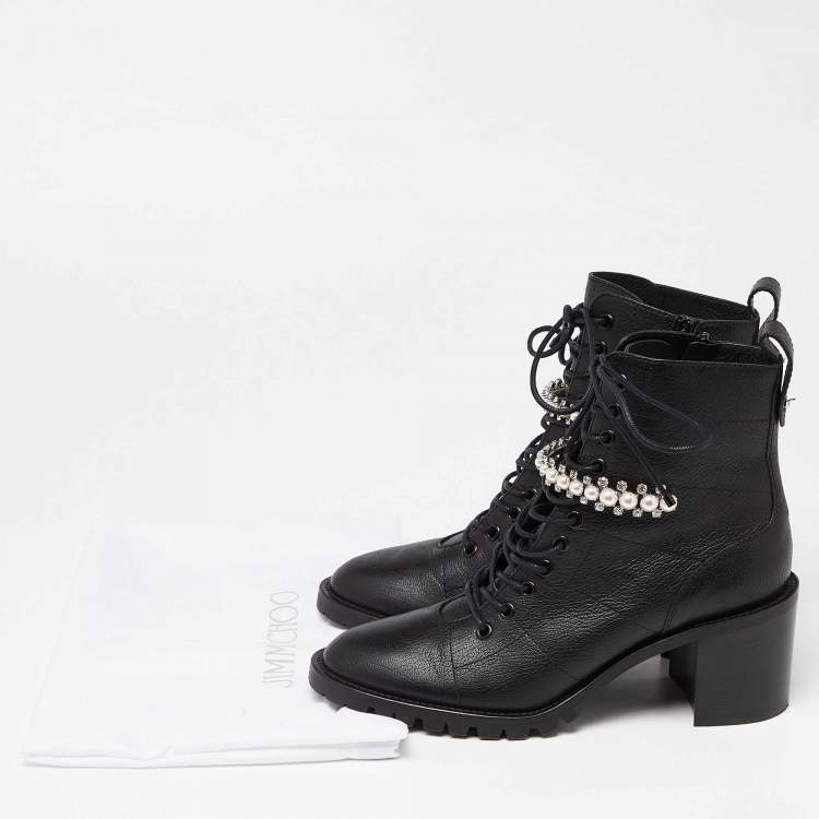 Pre Owned Jimmy Choo Black Leather Cruz Block Heel Ankle Boots Size 40