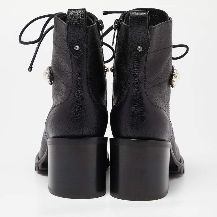Pre Owned Jimmy Choo Black Leather Cruz Block Heel Ankle Boots Size 40