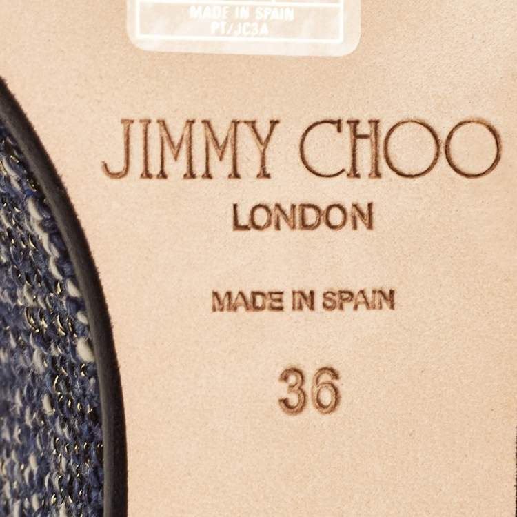 Pre Owned Jimmy Choo Navy Blue Tweed Almer Wedge Sandals Size 36