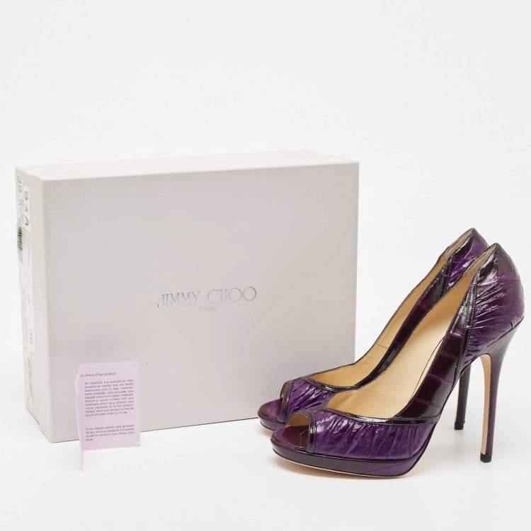 Pre Owned Jimmy Choo Purple Eel Leather Peep Toe Pumps Size 39.5