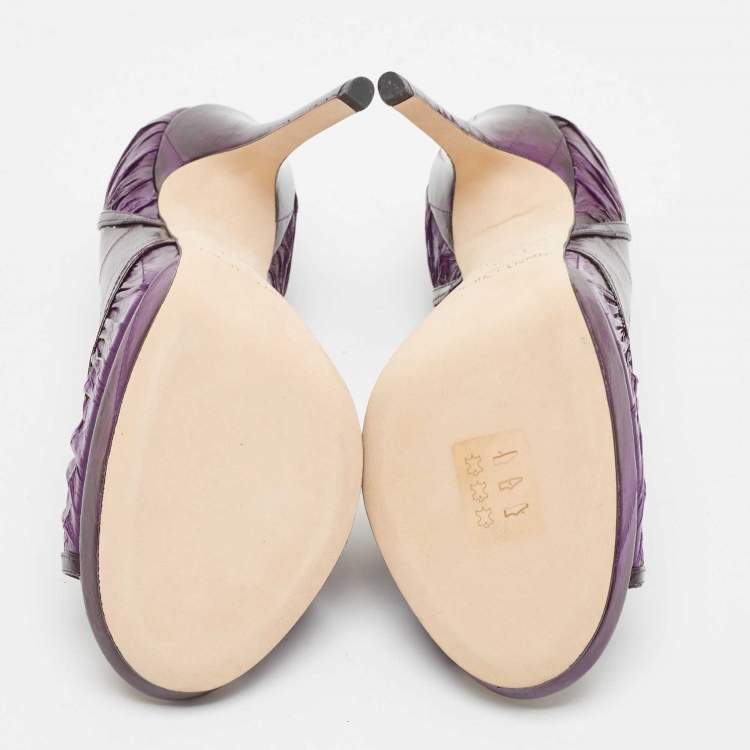 Pre Owned Jimmy Choo Purple Eel Leather Peep Toe Pumps Size 39.5