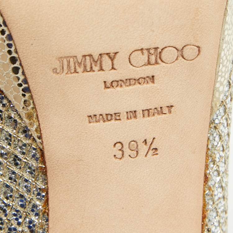 Pre Owned Jimmy Choo Gold Metallic Leather Luna Open Toe Pumps Size 39.5