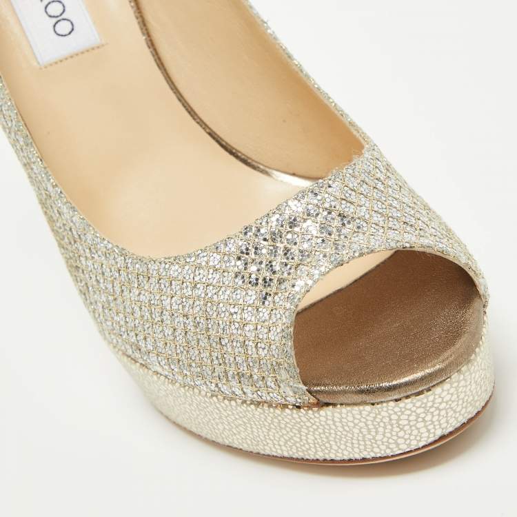 Pre Owned Jimmy Choo Gold Metallic Leather Luna Open Toe Pumps Size 39.5