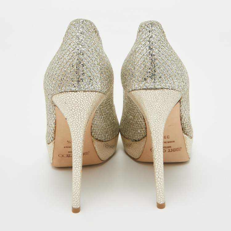 Pre Owned Jimmy Choo Gold Metallic Leather Luna Open Toe Pumps Size 39.5