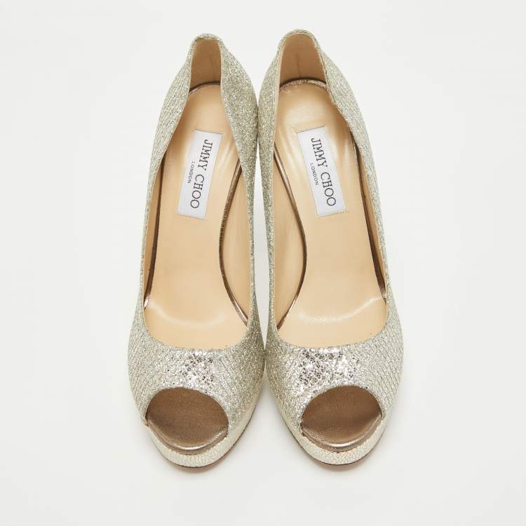 Pre Owned Jimmy Choo Gold Metallic Leather Luna Open Toe Pumps Size 39.5