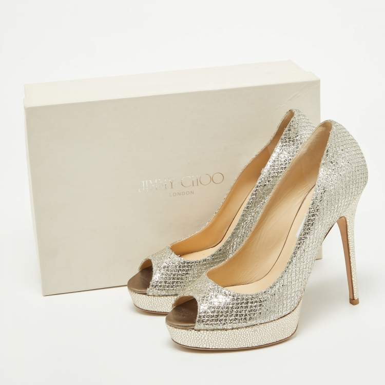 Pre Owned Jimmy Choo Gold Metallic Leather Luna Open Toe Pumps Size 39.5