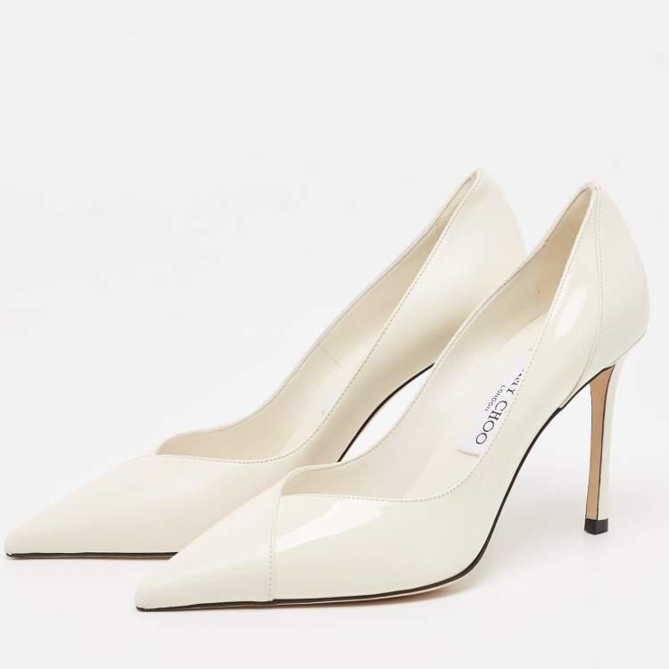 Pre Owned Jimmy Choo White Leather Cass Pointed Toe Pumps Size 38