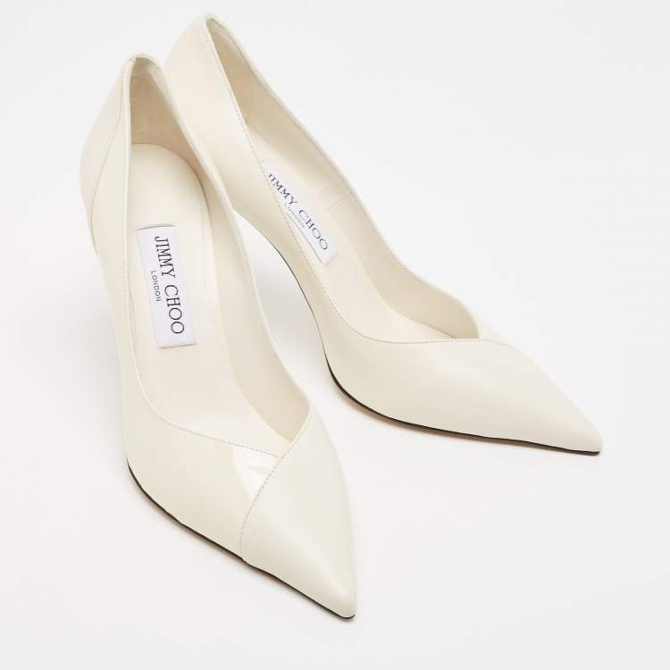 Pre Owned Jimmy Choo White Leather Cass Pointed Toe Pumps Size 38