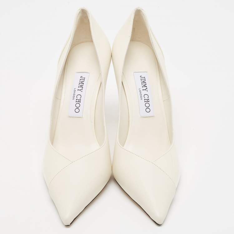 Pre Owned Jimmy Choo White Leather Cass Pointed Toe Pumps Size 38