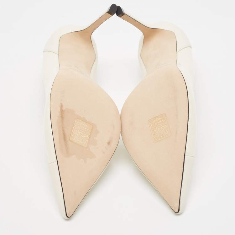 Pre Owned Jimmy Choo White Leather Cass Pointed Toe Pumps Size 38