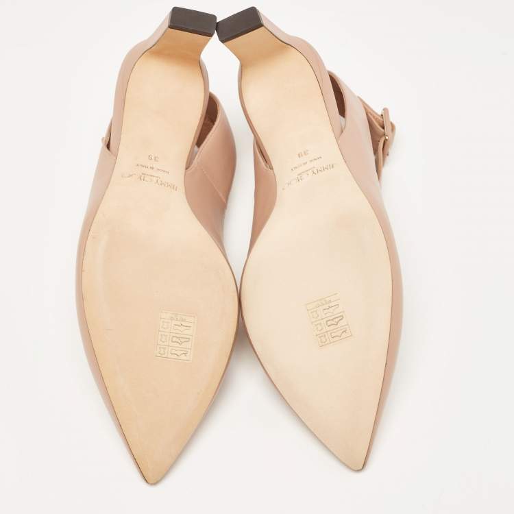 مملوكة مسبقًا Jimmy Choo Beige Leather Lou Pointed Toe Ankle Strap Pumps Size 39