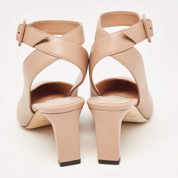 مملوكة مسبقًا Jimmy Choo Beige Leather Lou Pointed Toe Ankle Strap Pumps Size 39