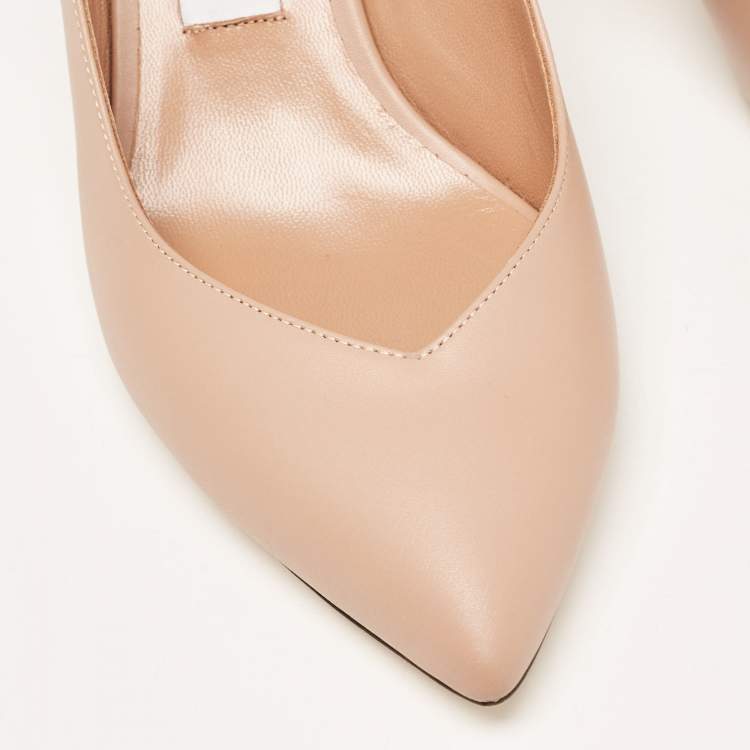 مملوكة مسبقًا Jimmy Choo Beige Leather Lou Pointed Toe Ankle Strap Pumps Size 39