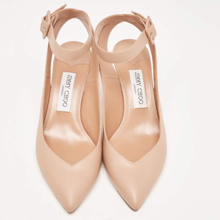 مملوكة مسبقًا Jimmy Choo Beige Leather Lou Pointed Toe Ankle Strap Pumps Size 39