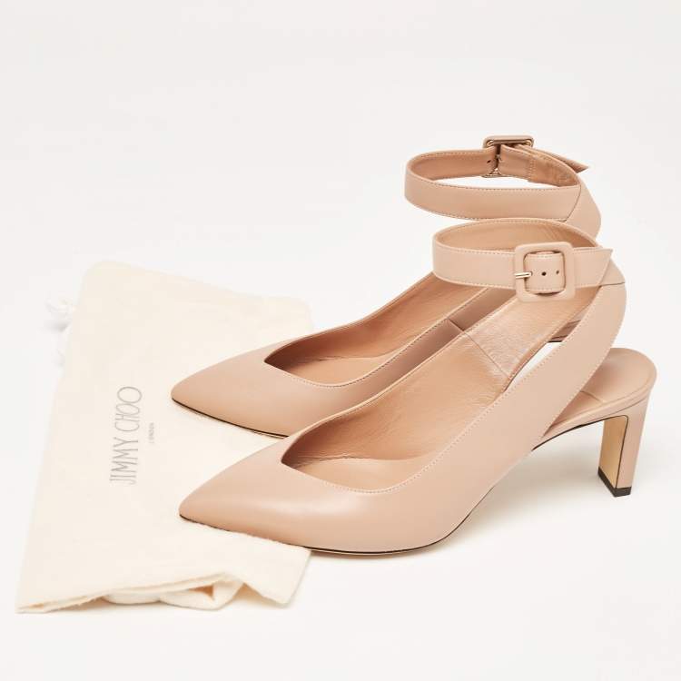 مملوكة مسبقًا Jimmy Choo Beige Leather Lou Pointed Toe Ankle Strap Pumps Size 39