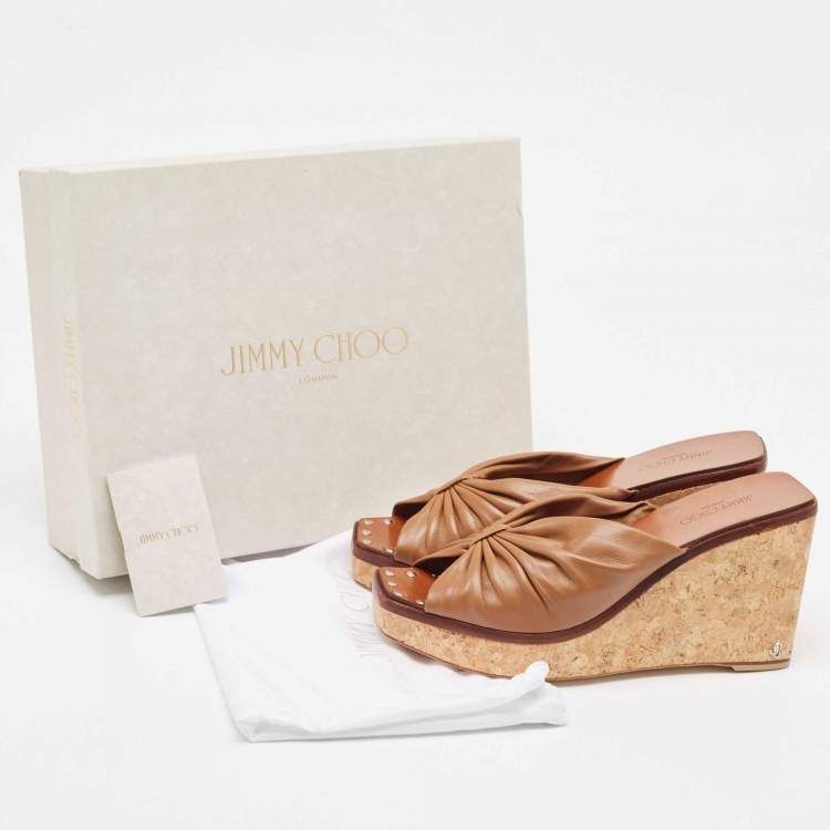 Pre Owned Jimmy Choo Brown Leather Wedge Sandals Size 39.5
