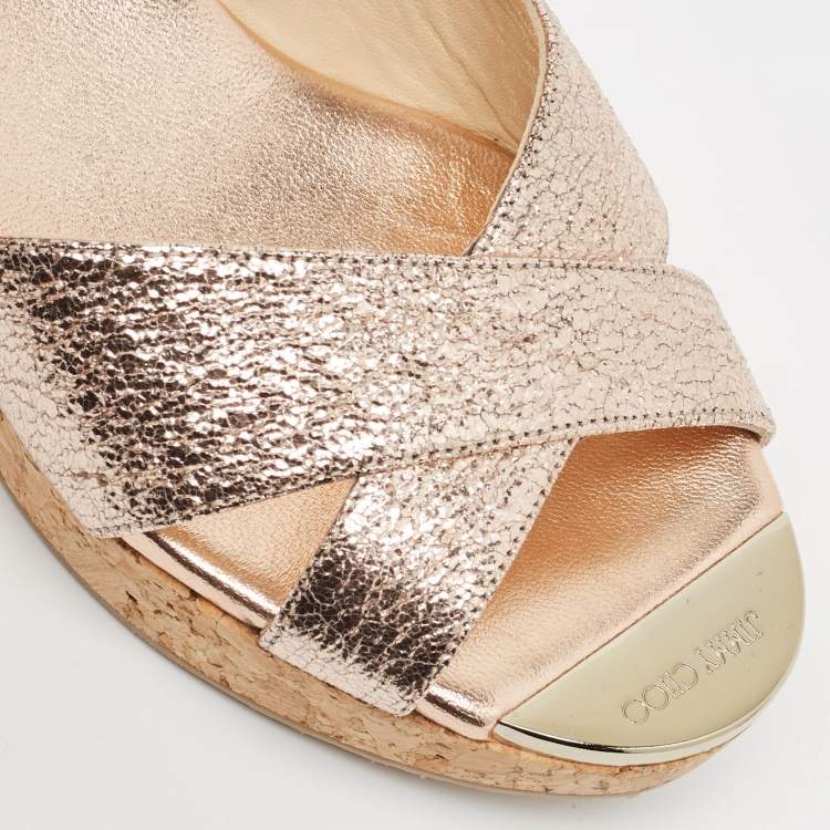 Pre Owned Jimmy Choo Pink Textured Leather Panna Slide Sandals Size 37