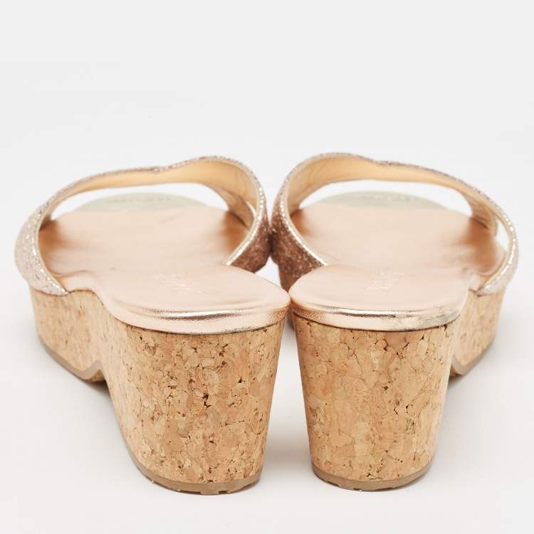 Pre Owned Jimmy Choo Pink Textured Leather Panna Slide Sandals Size 37
