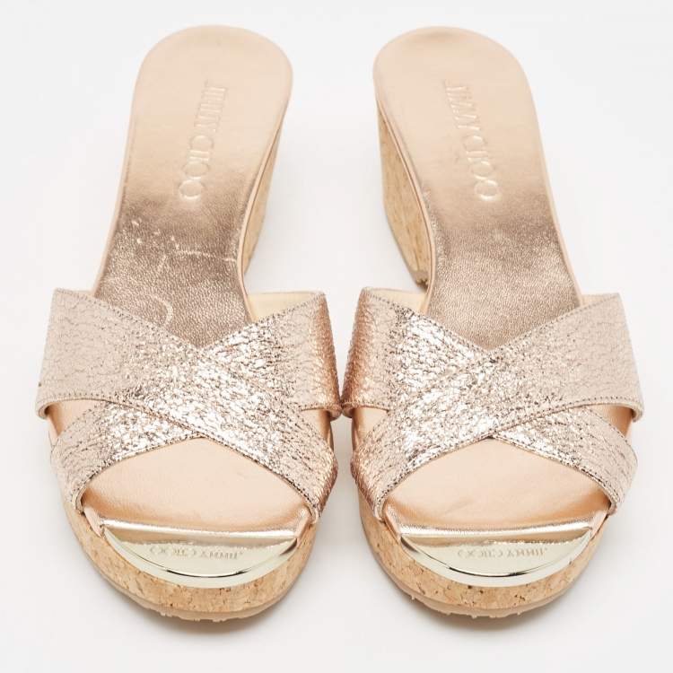 Pre Owned Jimmy Choo Pink Textured Leather Panna Slide Sandals Size 37