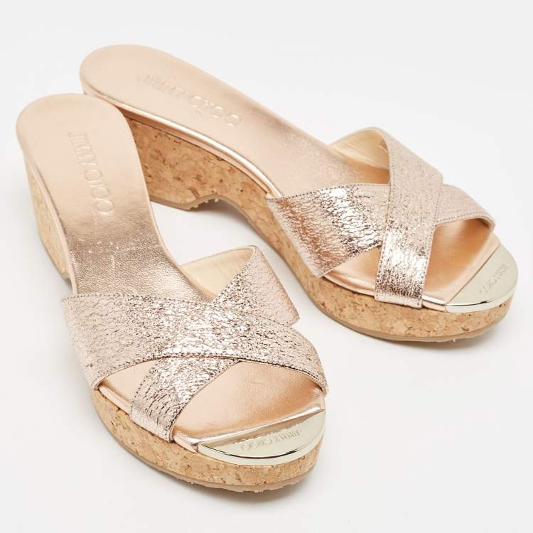Pre Owned Jimmy Choo Pink Textured Leather Panna Slide Sandals Size 37