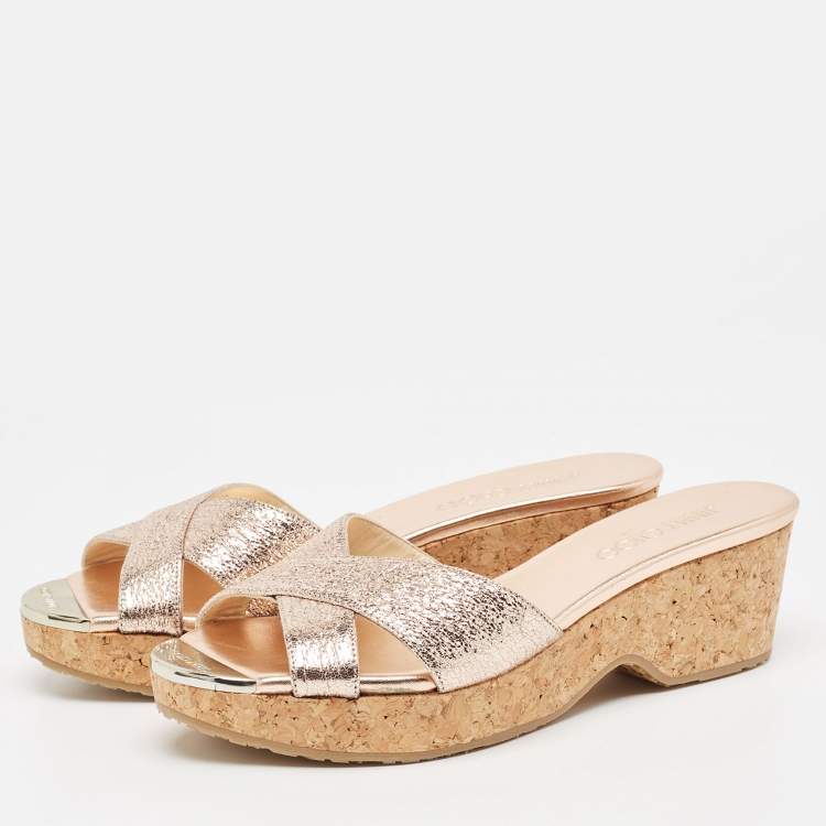 Pre Owned Jimmy Choo Pink Textured Leather Panna Slide Sandals Size 37