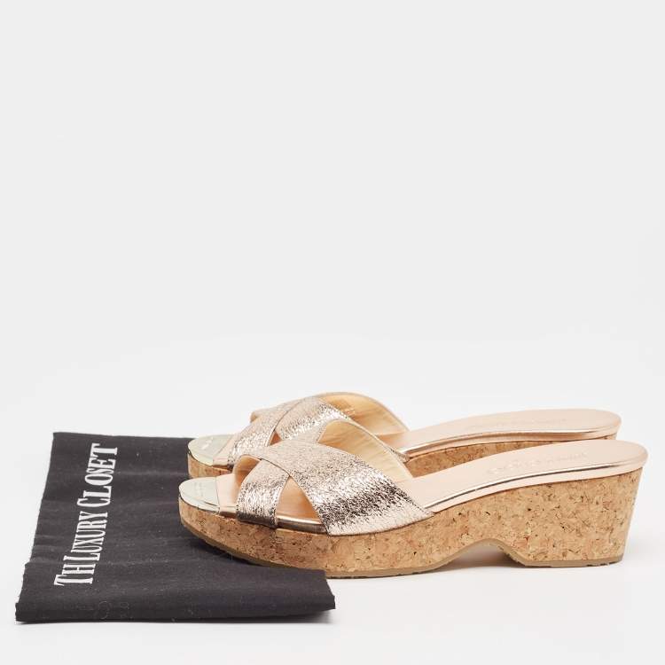 Pre Owned Jimmy Choo Pink Textured Leather Panna Slide Sandals Size 37
